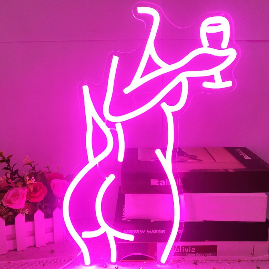 Girl Holding Glass Neon Sign