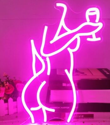 Girl Holding Glass Neon Sign